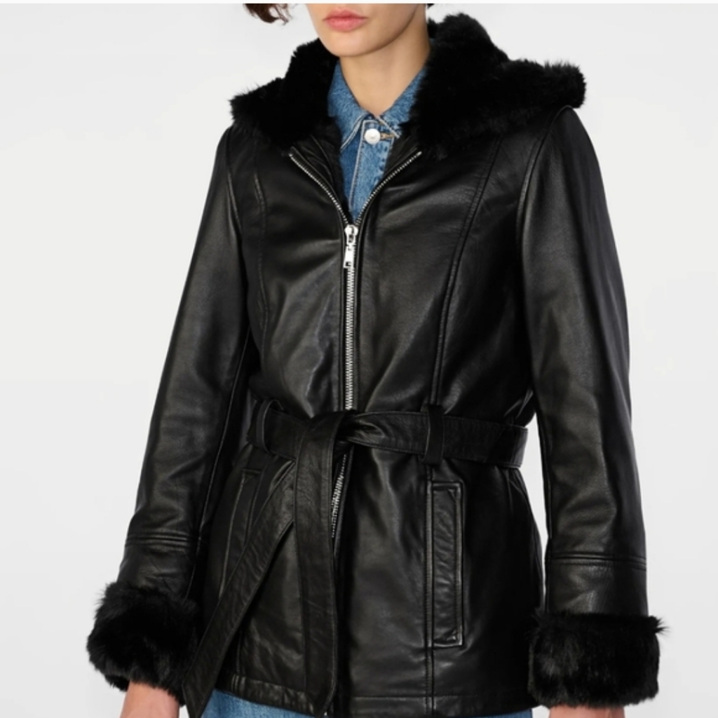 Wilsons Genevieve Genuine Leather Womens Belted Black Jacket Coat Faux Size 2x